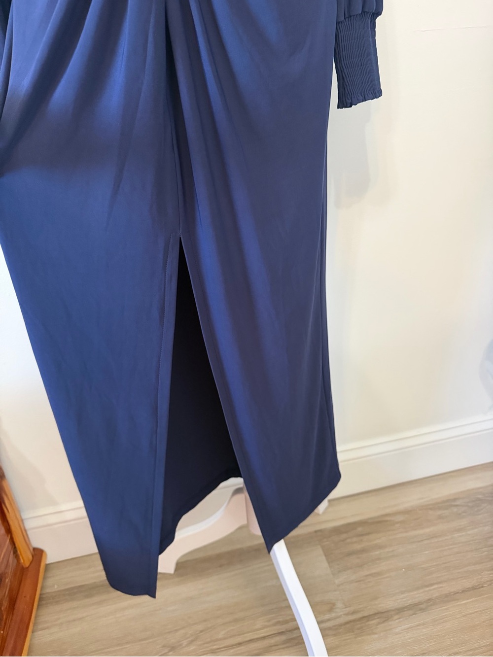 VENUS Deep Navy Twist-Front Maxi Dress • Long Sleeve Smocked Cuffs • Size M - Picture 7 of 13